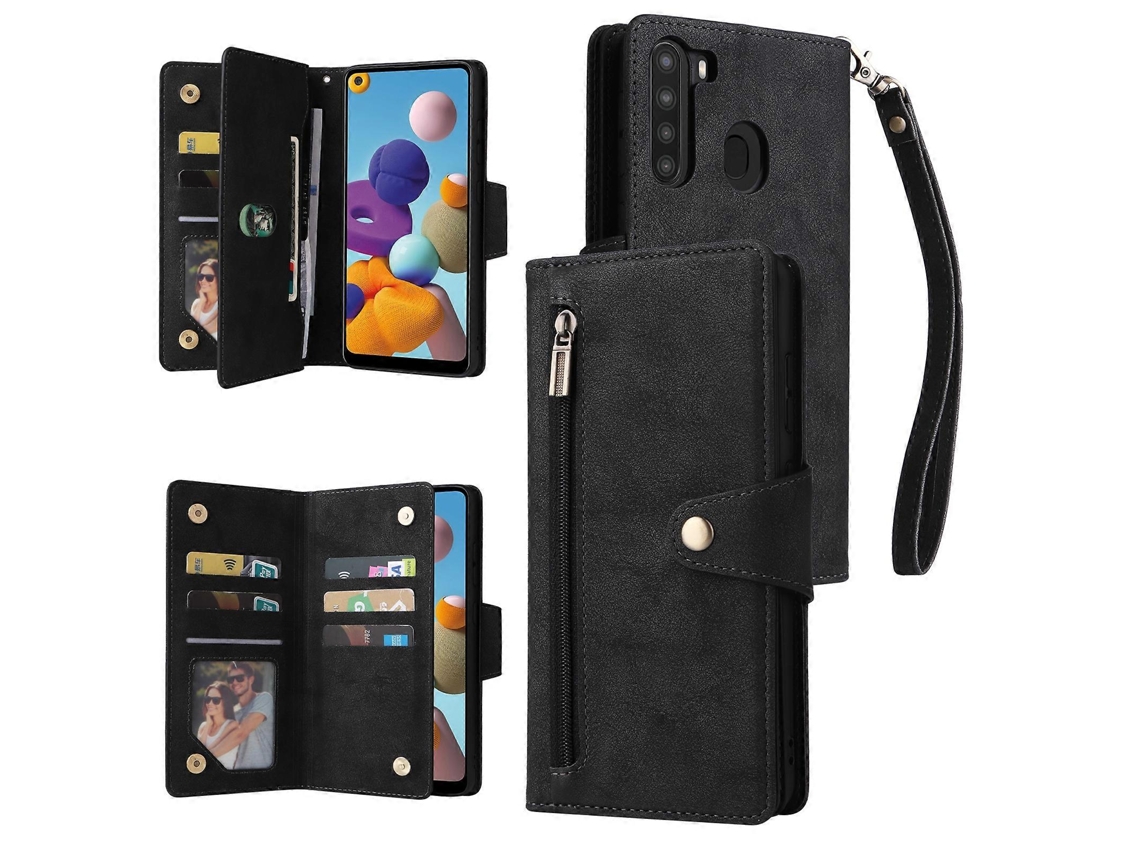 Capa De Couro Dobrável Tripla Com Fivela De Rebite Para Samsung Galaxy A21 (versão Europeia)
