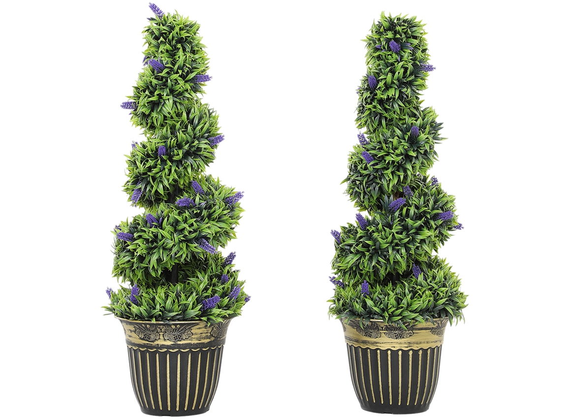 Conjunto De 2 Plantas Artificiais Em Espiral De Pe, 90 Cm, Com Vaso Incluído, Verde E Azul.