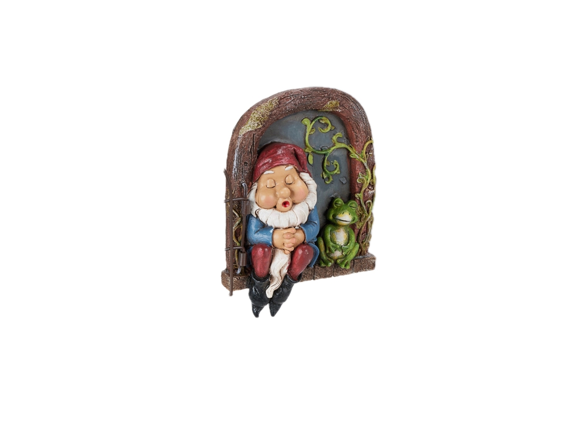 Gnomo Relaxdays Com Janela, Decoração De Jardim Resistente, Gnomo Pendurado, Hxlxp 17 X 12 X 4,5 Cm, Resina, Colorido