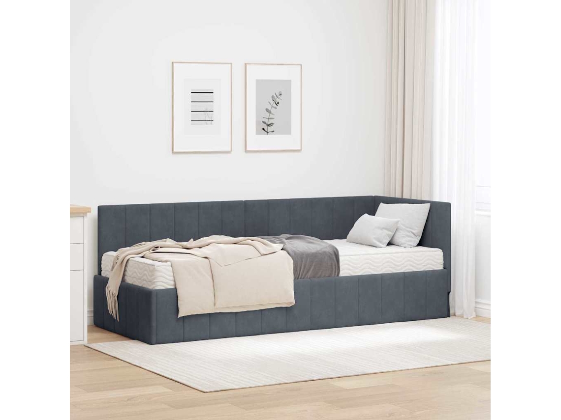 Vidaxl Estrutura De Cama De Canto Com Colchão 2 Unid. Cinzeto Veludo