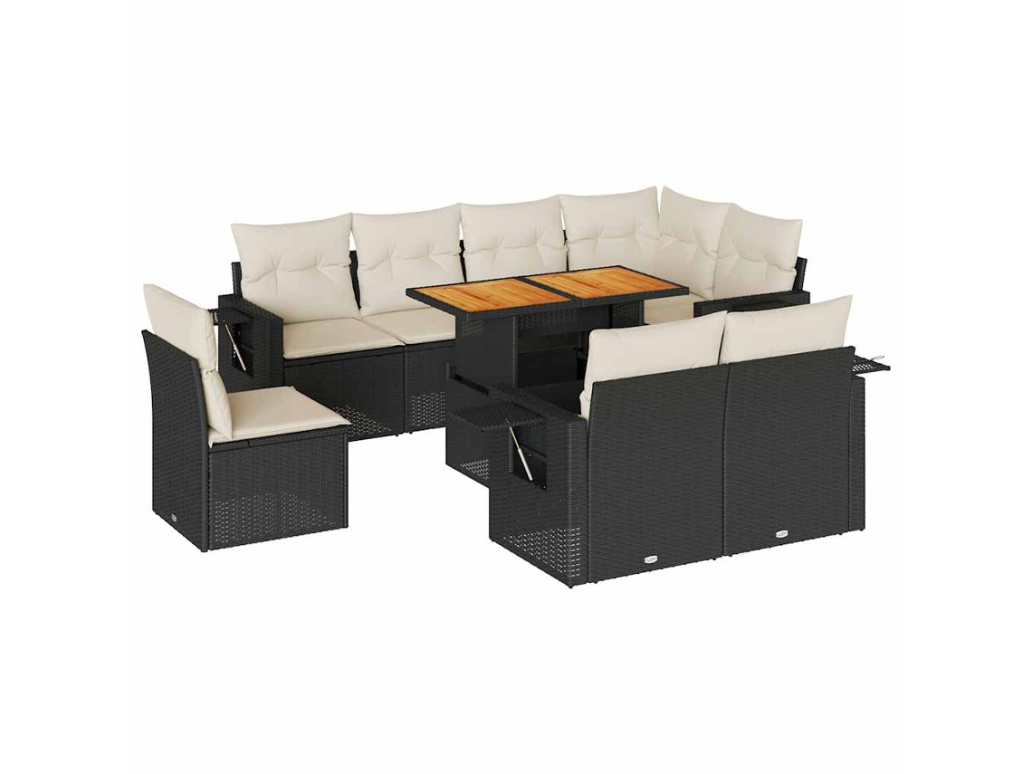 Conjunto de 9 Sofás para Jardim com Almofadões Vime Pe Preto MAISON EXCLUSIVE (9 pcs)