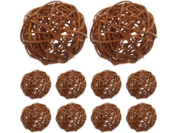 12 Bolas Decorativas De Rattan, Marrom, 7 Cm, Enchimento Natural Para Tigelas E Vasos 12 Bolas Decorativas De Rattan, Marrom, 7 Cm, Enc Gokoco