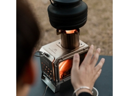 Fogão Portátil Quadrado A Lenha Mountainhiker Cor Prata Em Aço Inoxidável Ideal Para Fogueiras Piqueniques Trilhas E Camping