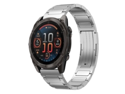 Bracelete Para Garmin Fenix 8 / 7x / 6x / 5x (26mm) - Aço Inoxidável - Fivela Em Formato De I Prata