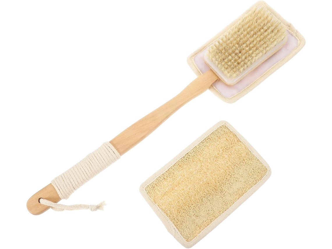 Escova De Banho Que Protege A Pele Com Cabo Longo Em Bucha Natural E Madeira, Escova Esfoliante Corporal Fácil De