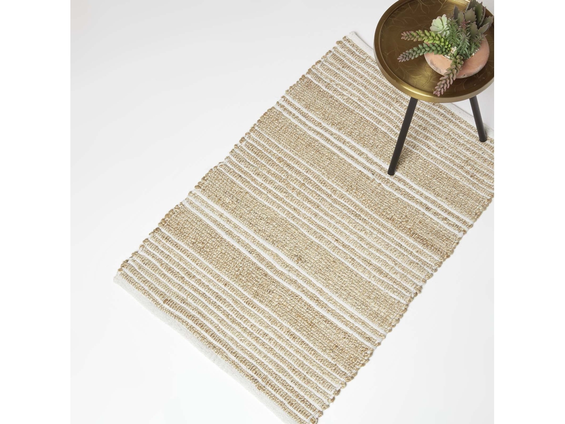 Homescapes Arlyn Natural Striped Handwoven Jute Rug, 60 X 90 Cm