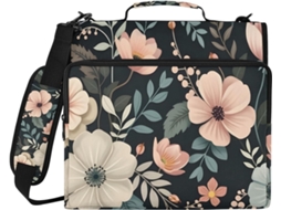 Elegante Pasta Preta Com Estampa Floral Em Formato De Folha, Compartimento Laptop, Organizador De Pastas E