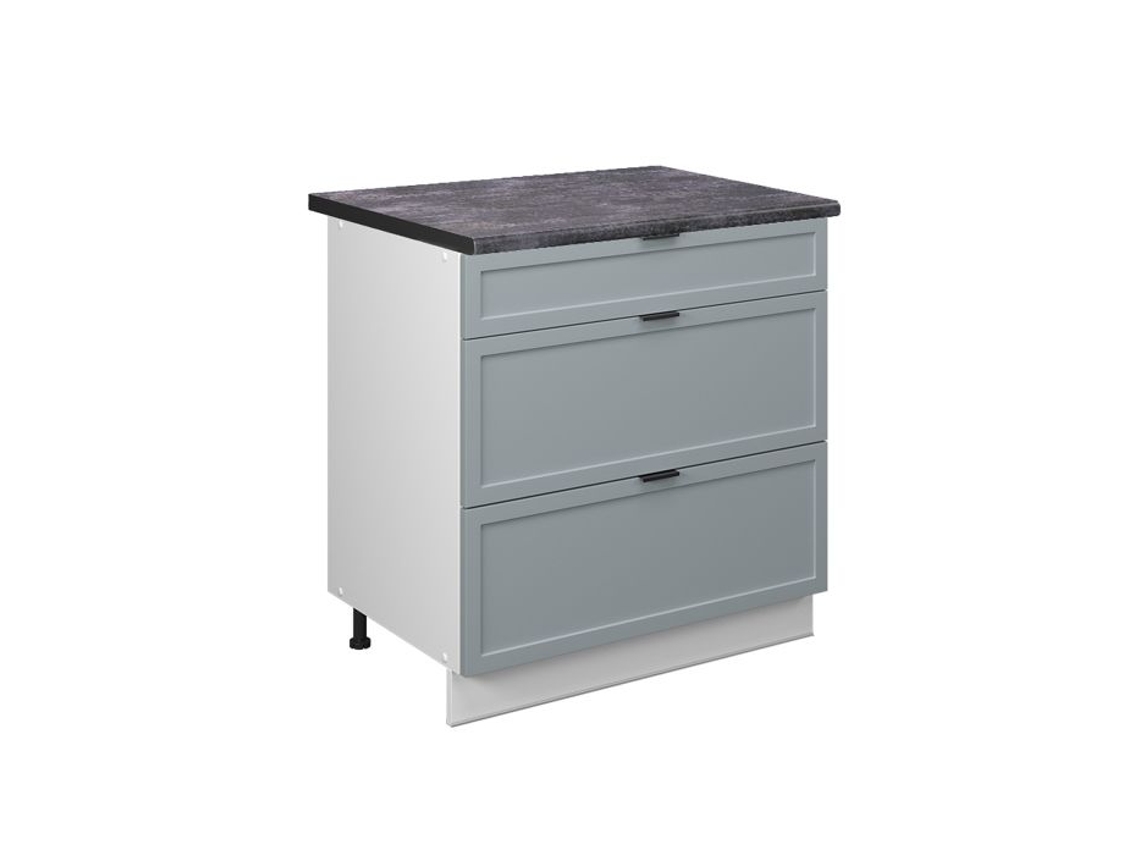 Móvel de cozinha Fame-Line, 80cm com 3 gavetas, PT Antracite, Azul claro-cinza, Branco VICCO