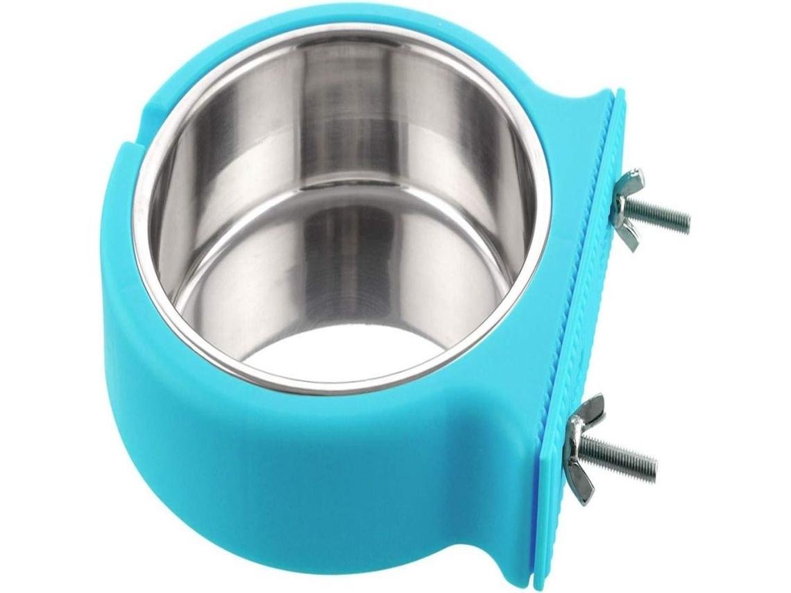 Tigela Azul Removível para Gaiola de Cachorro, em Aço Inoxidável, para Pendurar na Gaiola. Ideal para Cães, Gatos AQUAFORGE