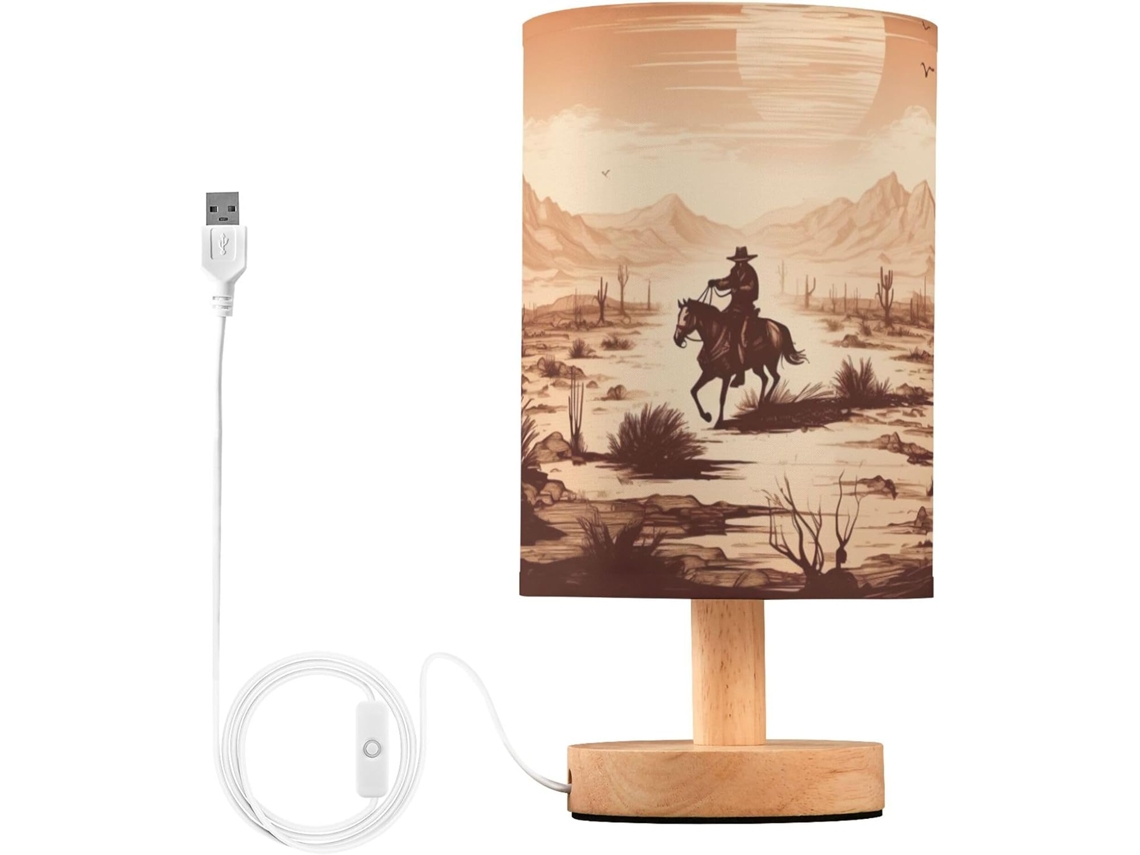 Abajur De Cabeceira Estilo Cowboy Do Deserto Oeste Americano Com Porta Usb, Sem Necessidade De Lâmpada, Luz Led Quente