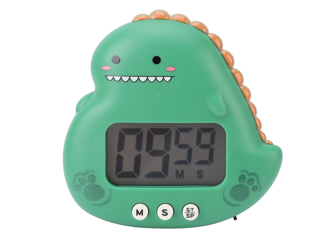 Temporizador Niño Dinosaurio Cute Con Gran Pantalla Lcd Alarma Fuerte Temporizador Cocina Digital Magnético para Clase Hogar Estudio Verde
