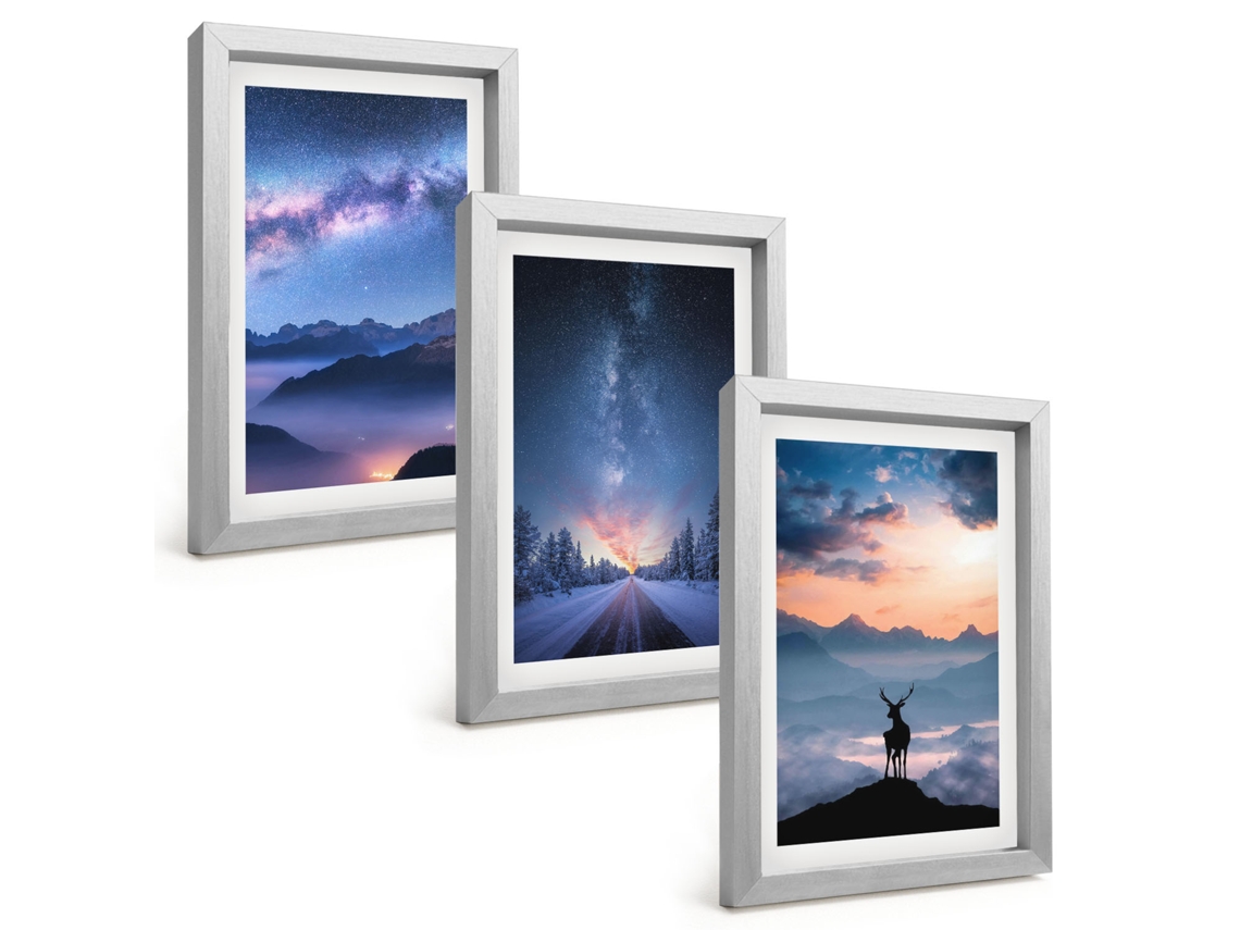 Galeria De Pinturas Muraiscéu Noturno, Montanhas, Neblina, Veado Moldura Prateada Pinturas De Quarto Espelharte (3 Peças 20x30 Cm)