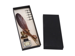 Set Pluma De Pluma Retro Grabado Acero Inoxidable Para Firma Regalo Decoración Mesa Marrón