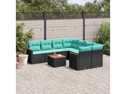 Vidaxl Conjunto De Sofá De Jardim De 9 Peças Com Almofadas Em Rattan Sintético Preto