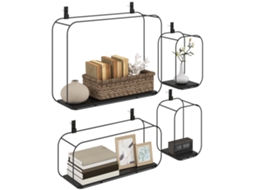 Prateleiras Flutuantes Geométricas para Sala de Estar kit 4 Peças preto BTFORUS