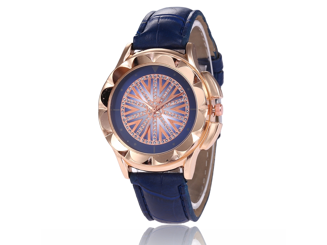 Reloj De Cuarzo Para Mujer Con Correa De Cuero Pu Y Diamantes Brillantes (azul Real)