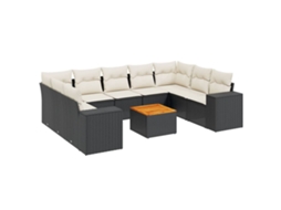 Conjunto de 10 Sofás de Jardim com Almofadões Vime Pe Preto MAISON EXCLUSIVE