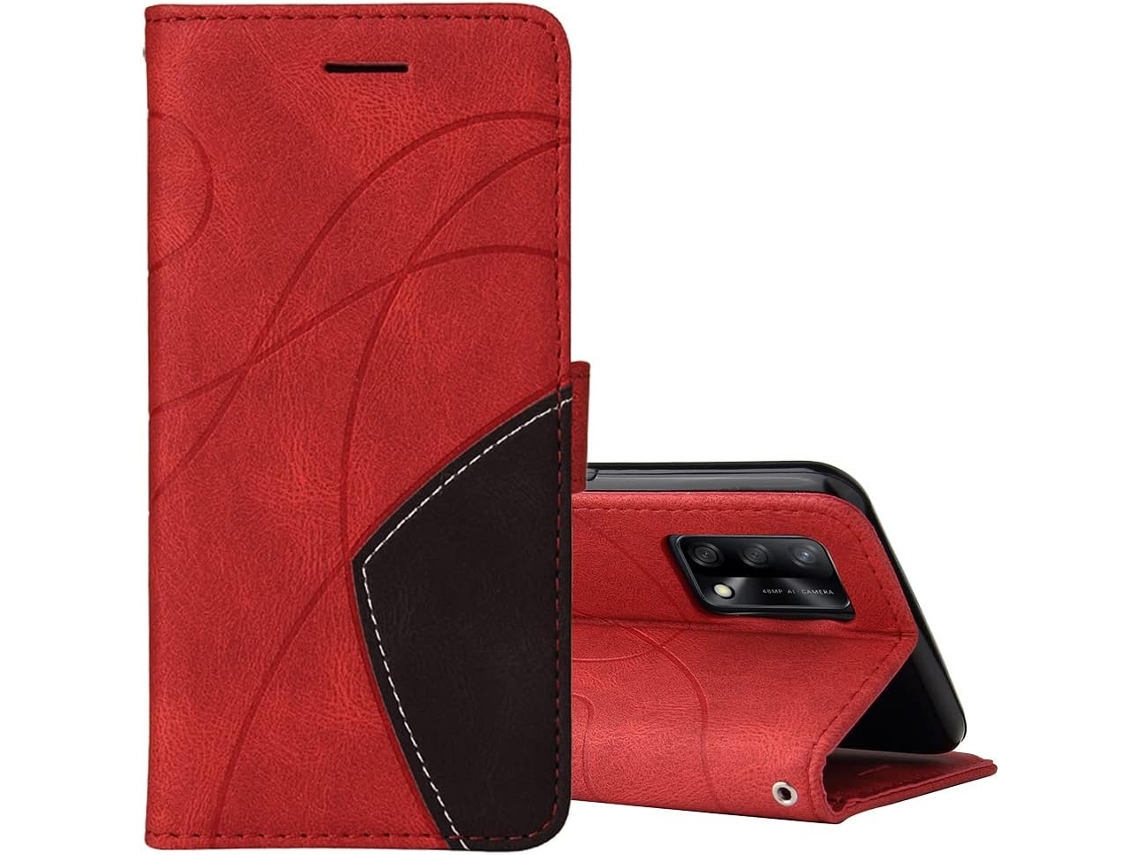 Capa Fólio Tipo para Oppo Oppo A74 4G/F19 4G HONGWE. Vidro Temperado Anti-Choque Vermelho