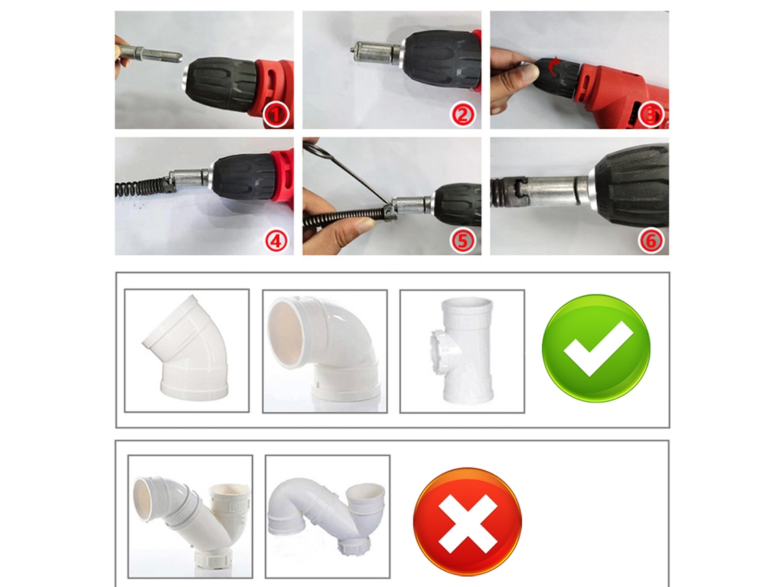 Ferramenta Multifuncional De Desobstrução De Canos Com Mola Para Banheiro Cozinha Compatível Com Furadeira Elétrica