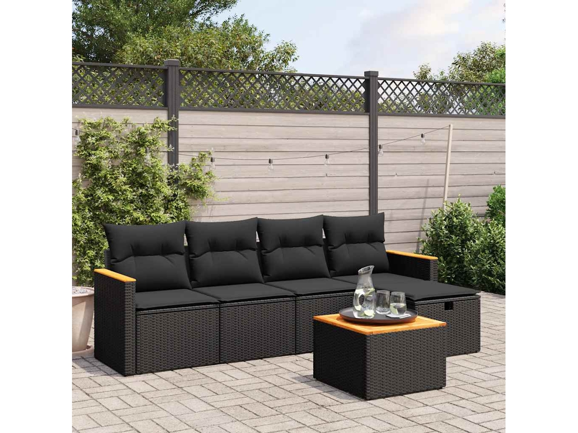 Vidaxl 6 Pcs Conjunto Sofás De Jardim C/ Almofadões Vime Pe Preto