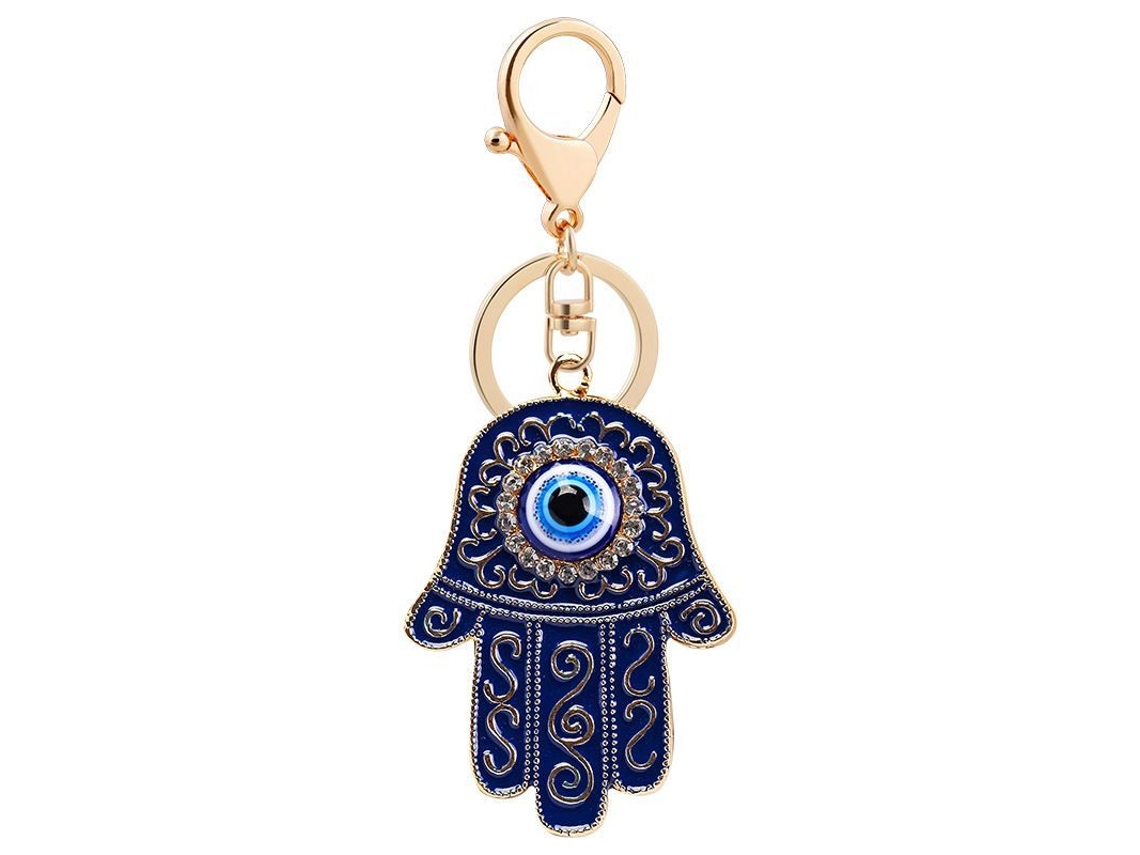 Chaveiro de Cristal Olho Grego 2026rebe, Chaveiro de Carro Olho Grego para Mulheres com Mão de Fátima (azul)