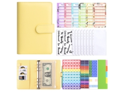 A6 Pu Leather Budget Binder Macaron Style, Yellow, Includes 12-cash Envelopes, 8-bill Pockets, 2-english Stickers, 1 A6