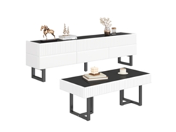Kit Mesa Centro Tv Preto Branco Listrado Luxo VOLTEDGE