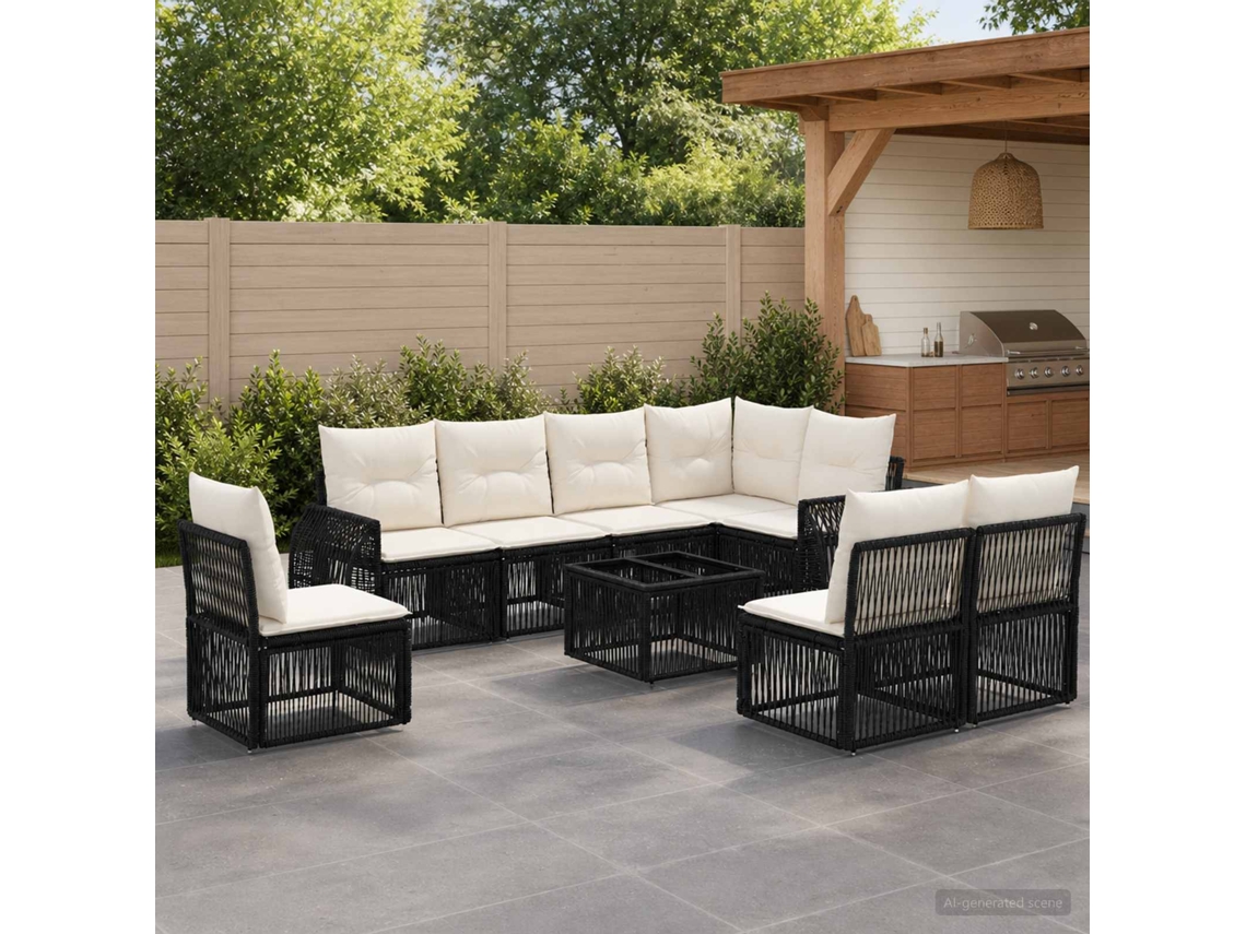 Vidaxl Conjunto De Sofá De Jardim 9 Unid. Preto E Branco Creme Vime Pe