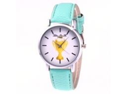 Relógio casual Zhoulianfa com pulseira de couro PU, mostrador com desenho de copa de futebol, cor menta.