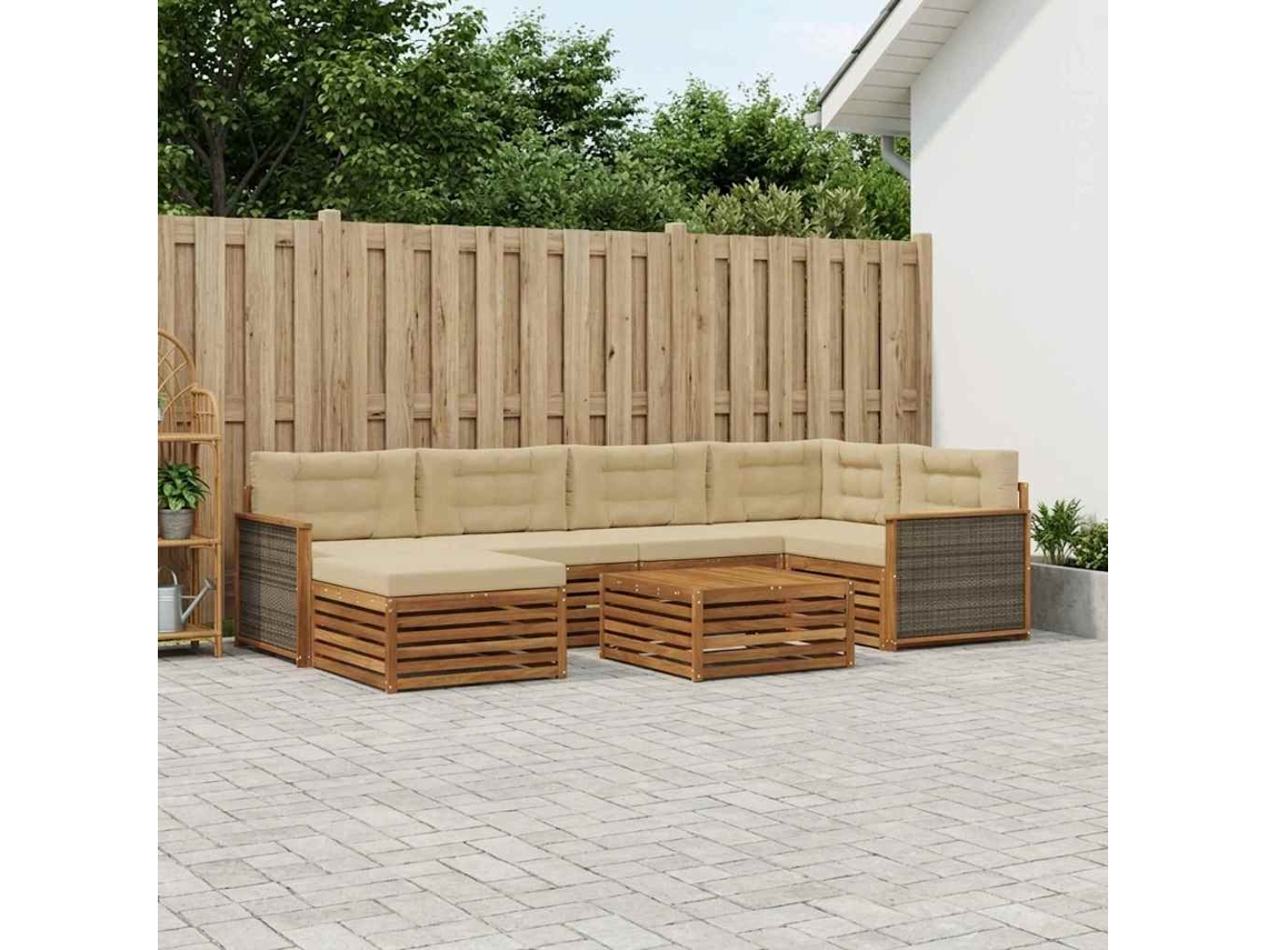 Vidaxl Conjunto De Sofás Para Exterior 7 Unid. Natural E Bege