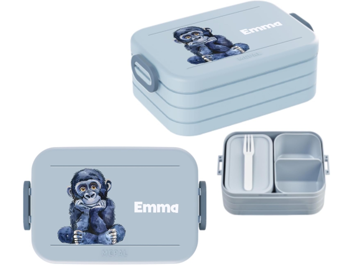 Lancheira Bento Personalizada Para Até 4 Sanduíches Com Compartimento E Garfo Livre De Bpa, Próp Gokoco