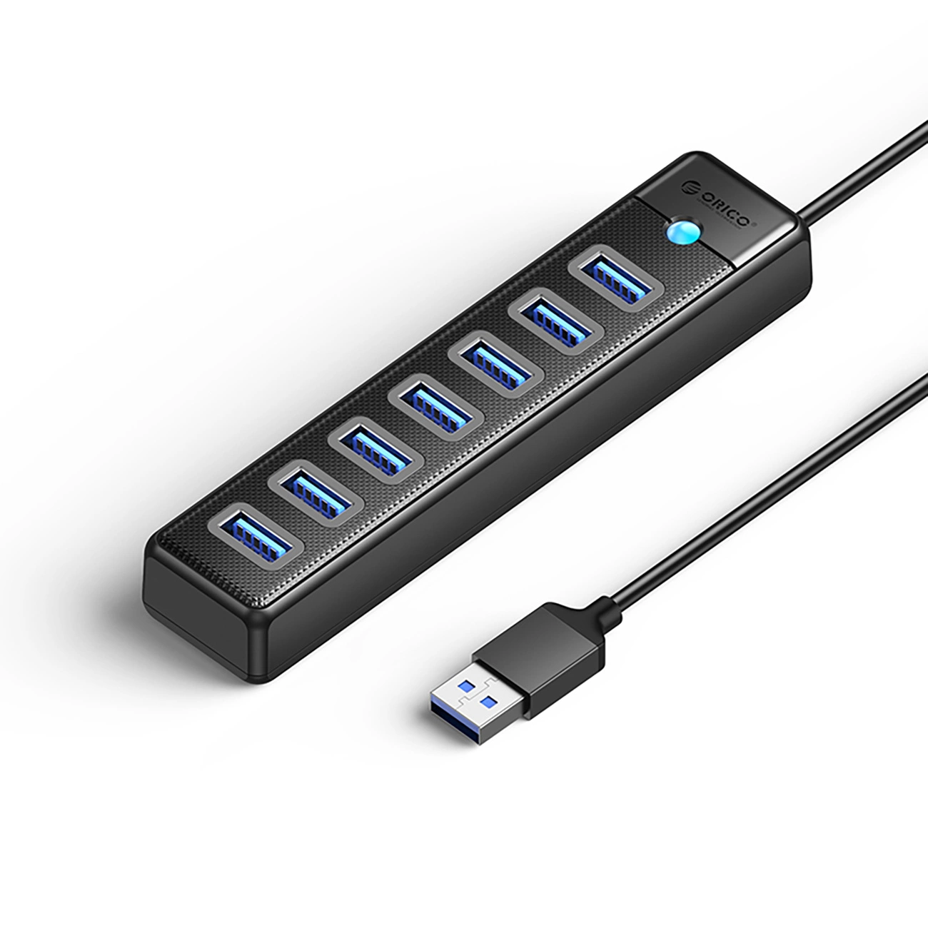 Hub Orico 7x USB A 3.0 para MacBook, celulares e tablets, transferência rápida de dados