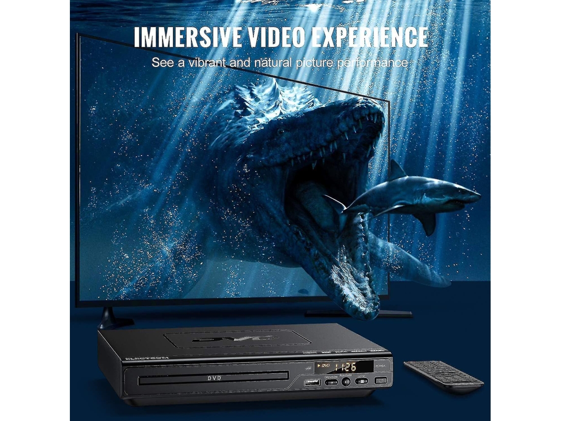 Leitor De Dvd Para Tv, Leitor De Dvd Blue Ray Com Controle Remoto, Cabo Hdmi Perucas Slowmoose (inclui Pano De Limpeza)