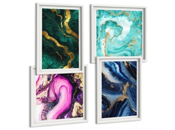 Pinturas Murais Modernas Padrões Abstratos De Rosas, Vegetação Moldura Branca Pinturas De Quarto Espelharte (conjunto De 4 Imagens)