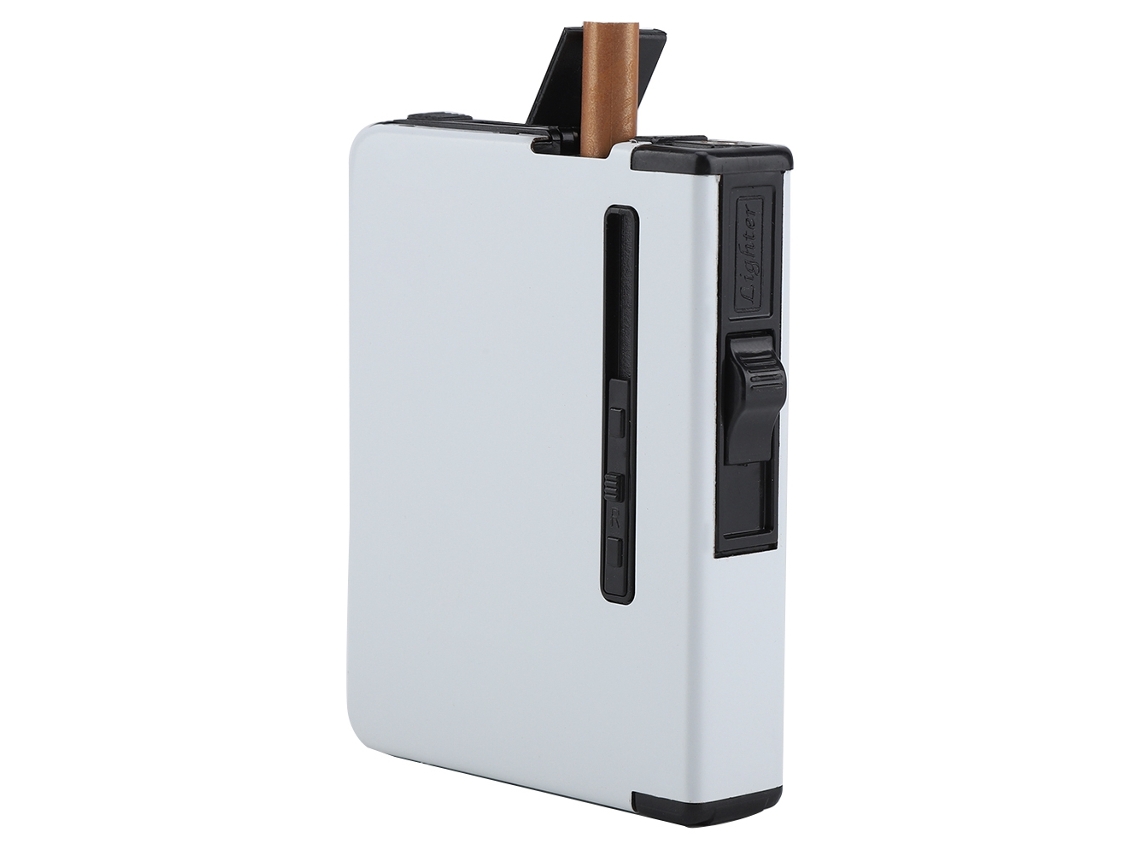 Estojo De Cigarro Metal 2 Em 1 Com Isqueiro À Prova De Vento Gás Branco