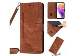 Capa De Celular Em Couro Sintético Com Estampa Listrada E Toque Suave Para Samsung Galaxy A12 4g / M12 / F12 4g, Com Cordão.