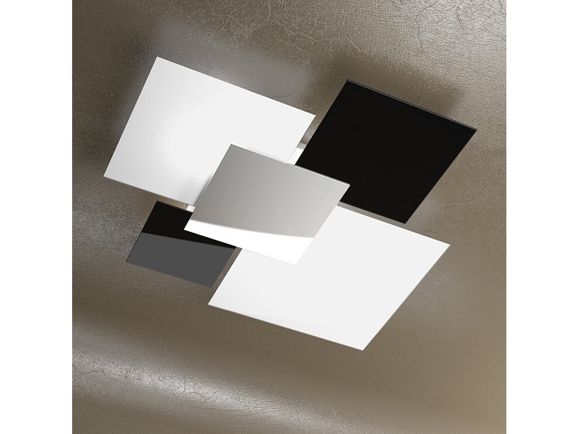 Candeeiro de Teto Moderno 1088/90-Ne Vidro Branco e Preto 4Xe27 TOP-LIGHT
