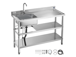 Pia De Cozinha 120 X 50 X 94 Cm 2 Compartimentos De Armazenamento Vevor