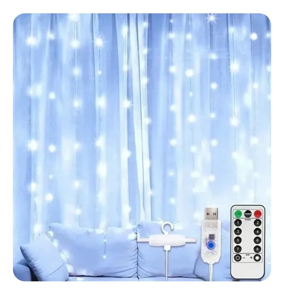 Nova Cortina De Led Decorativa De 3x2m Com Controle Remotovayotoy