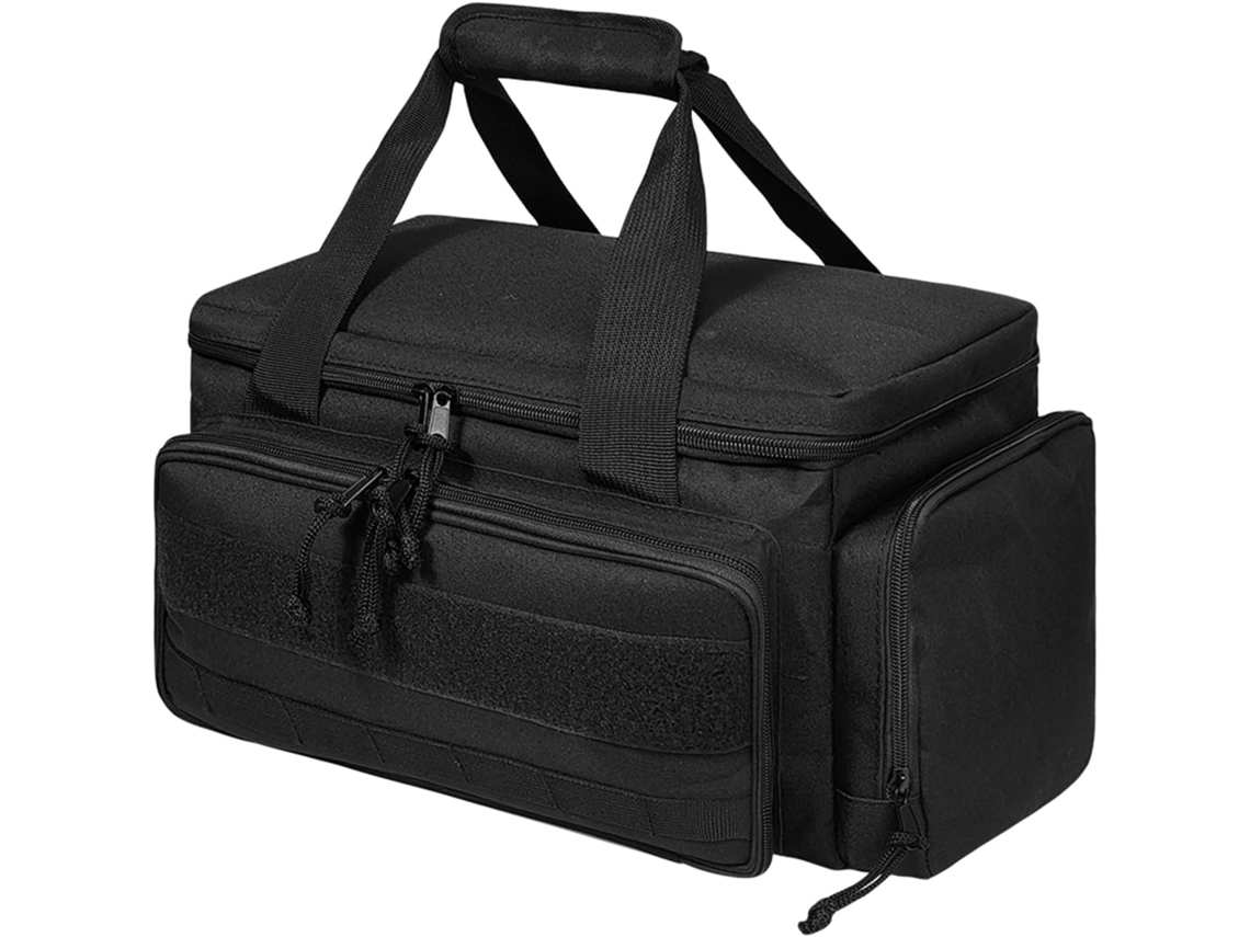 Bolsa de ferramentas resistente com estrutura reforçada, amplo espaço para acessórios, perfeita para uso em garagem.
