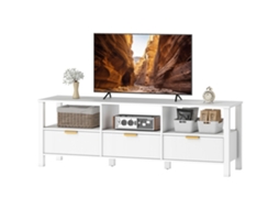 Suporte Tv De 152cm Até 65 Polegadas Com 3 Gavetas E 3 Prateleiras Abertas, 152x39,5x50cm, Branco
