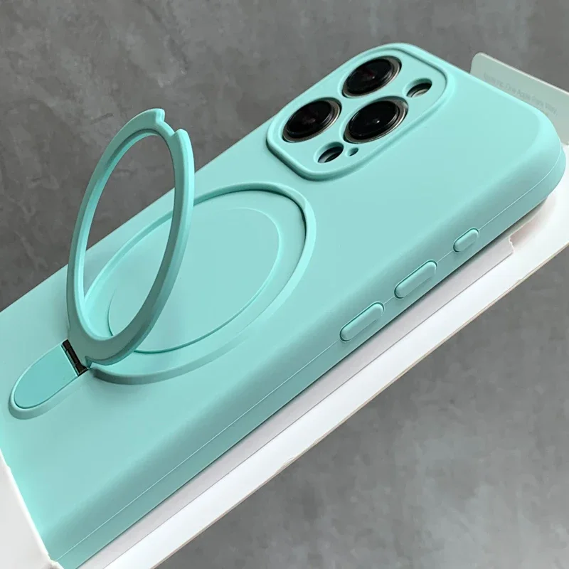 Capa Protetora De Silicone Líquido (ciano) Para Iphone 12, Com Suporte.