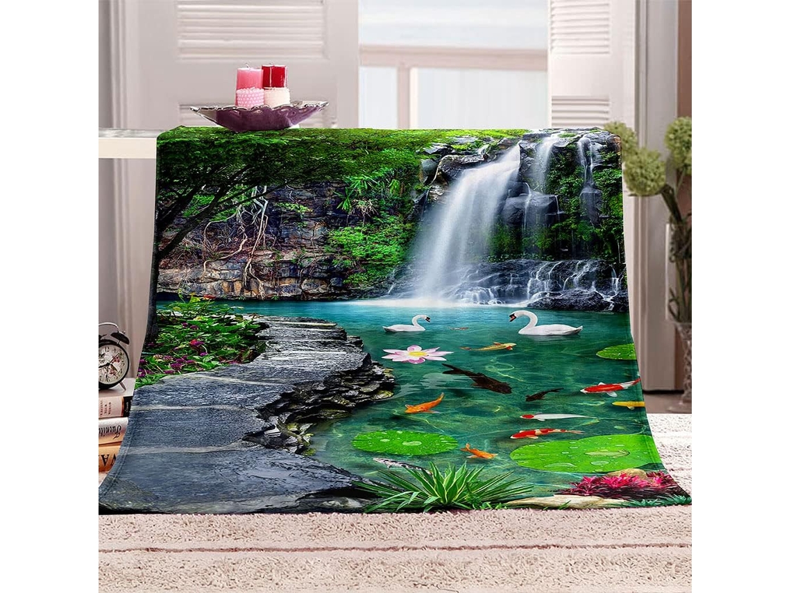 Manta com Estampa de Cachoeiras em Microfibra 150x150cm