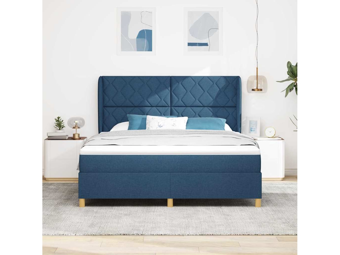 Vidaxl Cama Box Com Almofada Com Cabeceira Azul 200 X 180 Cm Tecido
