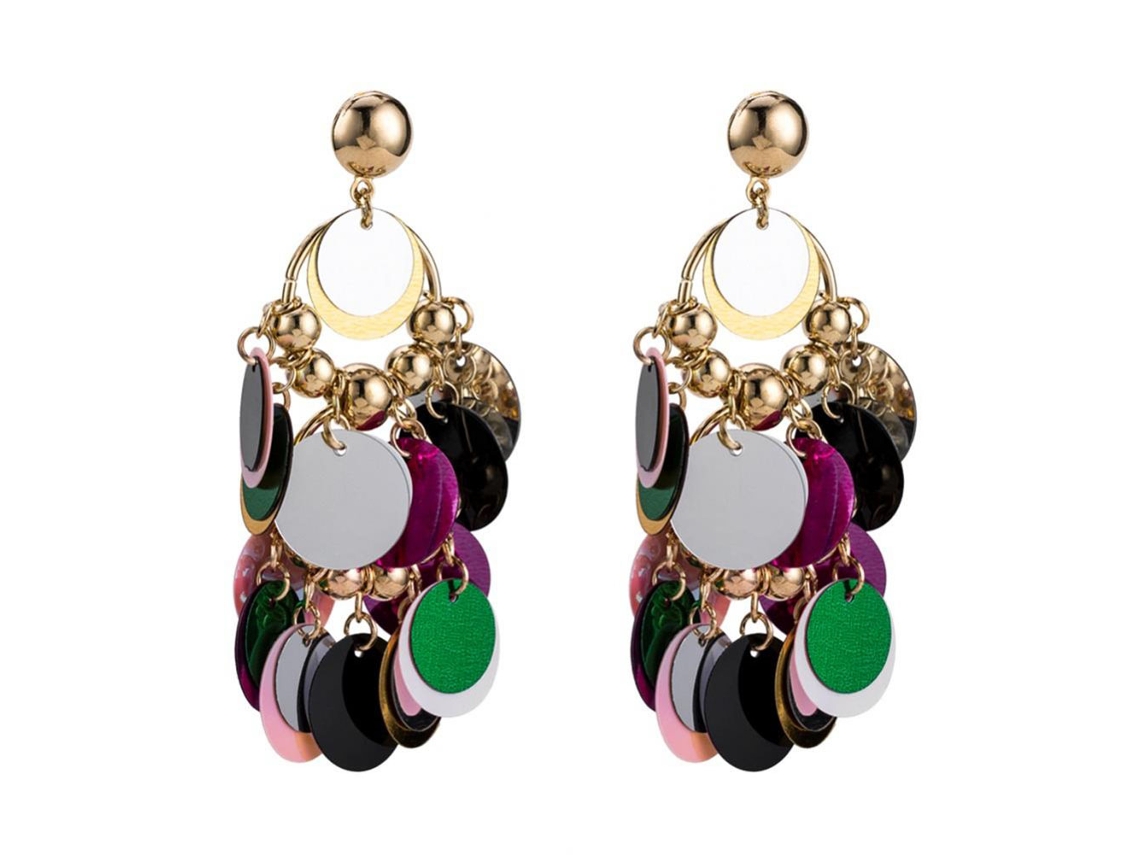 Brincos Liga Geométricos Paillettes Coloridas Pingentes Tassel