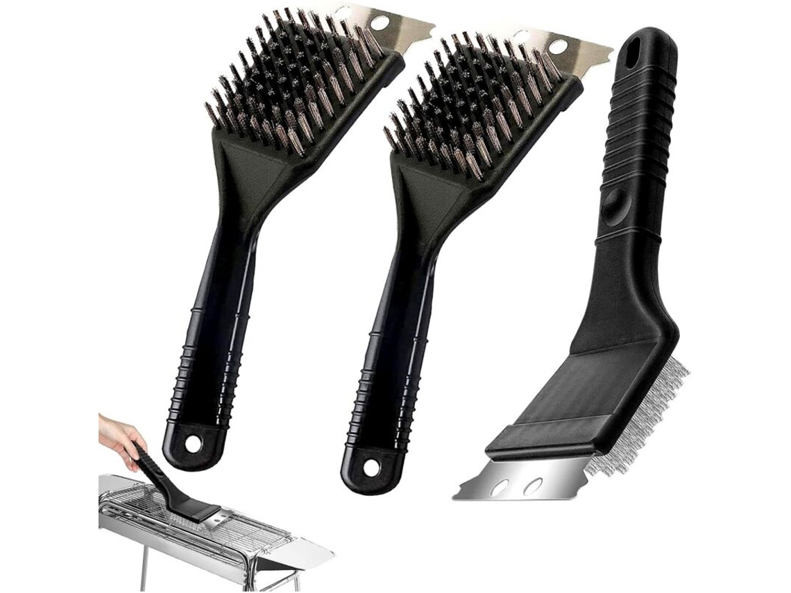 Conjunto de 3 Escovas para Limpeza de Grelha com Raspador em Aço Inoxidável 21 Cm AQUAFORGE