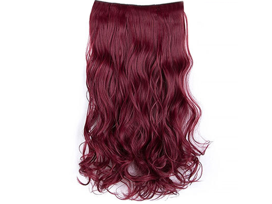 Extensão De Cabelo Ondulado Cacheado 23.6 Polegadas Com 6 Grampos Sintético Vinho Para Mulheres