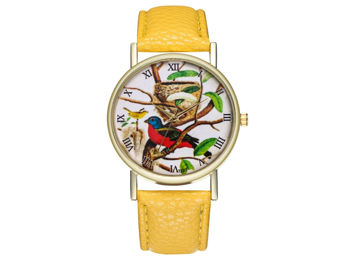 Relógio de quartzo unissex casual e moderno Zhoulianfa com pulseira de couro (amarelo)