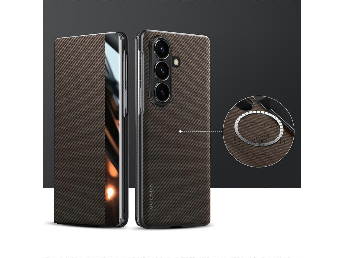 Capa De Celular Sulada Em Couro Sintético Texturizado Kevlar 600d Com Janela Inteligente Para Samsung Galaxy Z Fold7 5g