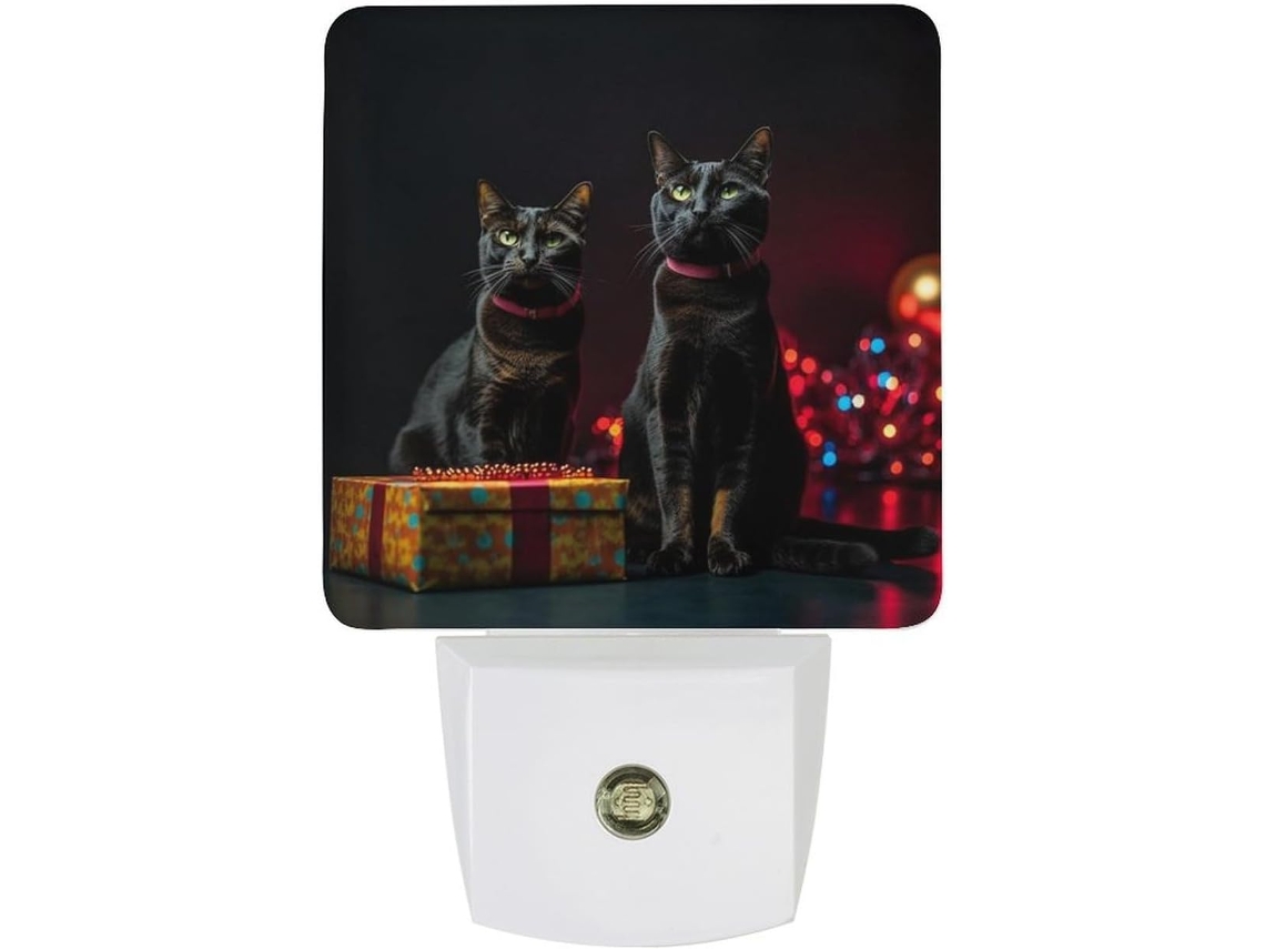 Luminária De Parede Com Plugue, Gato Sentado Em Uma Caixa De Presente, Sensor De Luz Noturna, Luz Led Branca Quente